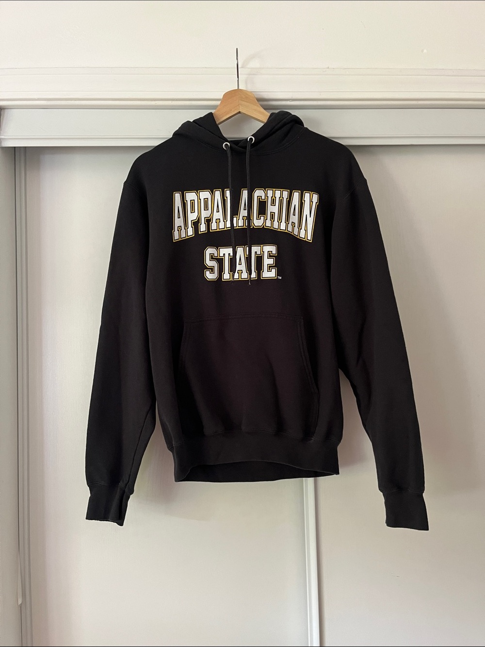Port and Company Black Appalachian State Hoodie with Gold & White Lettering